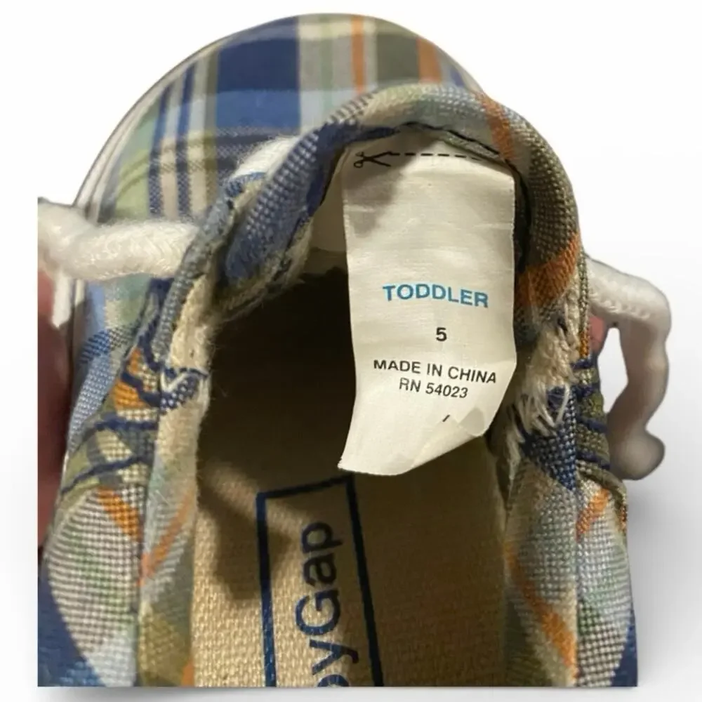 Baby Gap Boy's Tennis Shoes Toddler 5 Blue White Plaid Preppy Canvas Sneakers